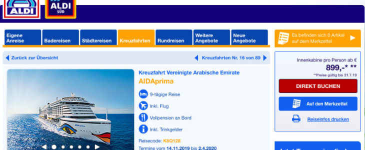 Screenshot ALDI Reisen mit AIDA