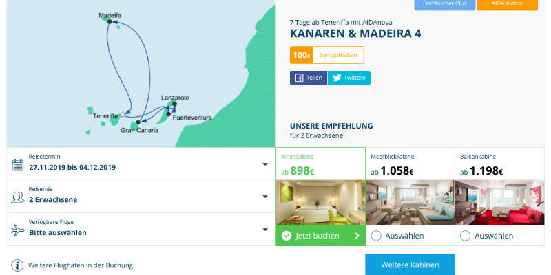 AIDAnova: Kanaren mit Maderia + 100 Euro Bordguthaben zum Aktionspreis - Bildquelle. AIDA Cruises