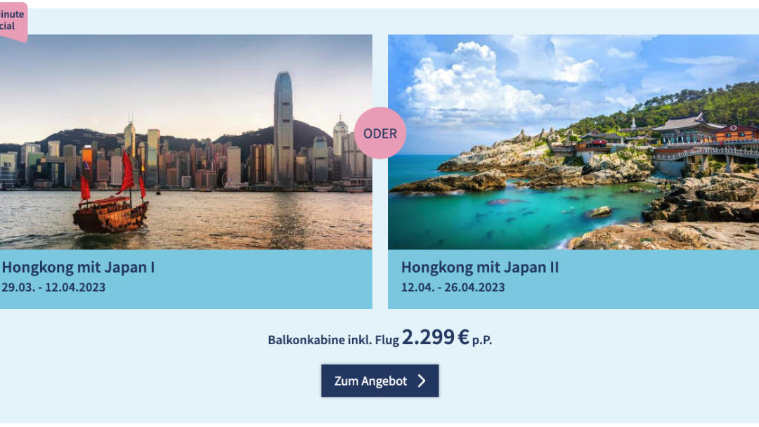 Mein Schiff Last Minute Special: 14 Nächte Hongkong mit Japan inkl. Flug ab 2.299 Euro