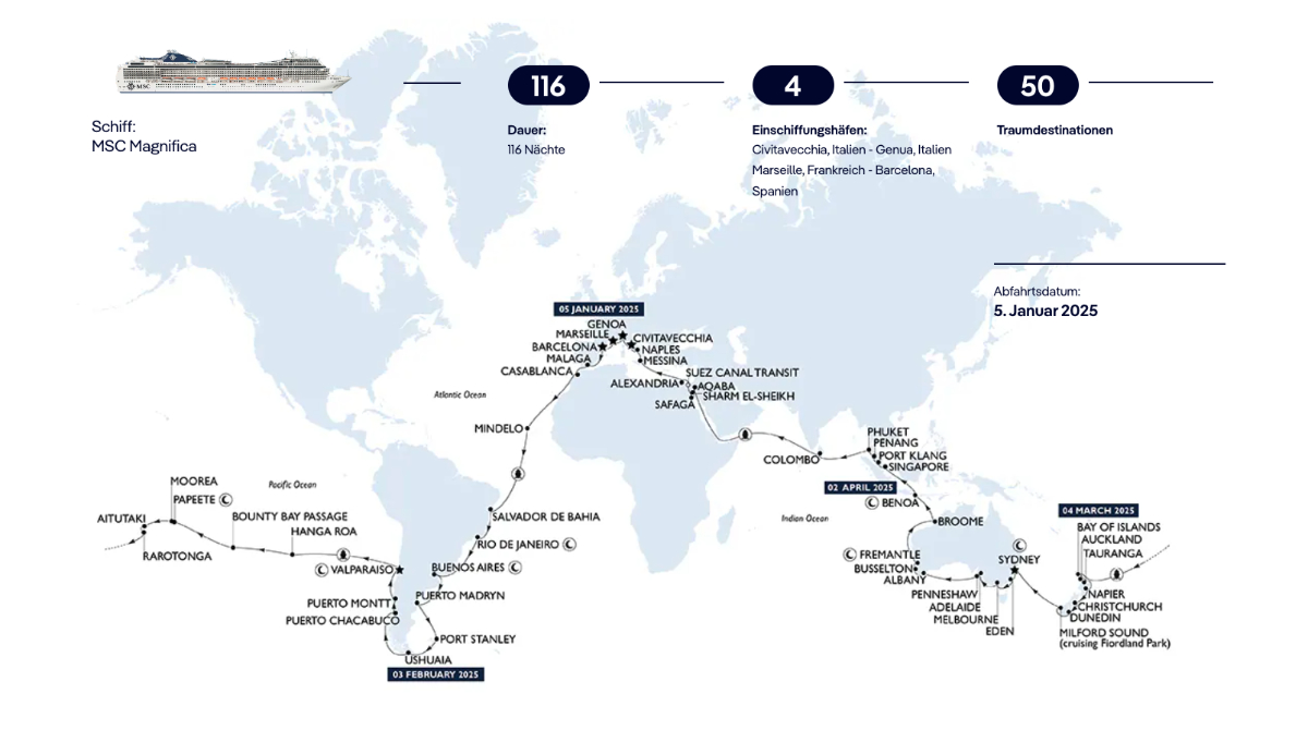 MSC World Cruise 2025 mit MSC Magnifica noch freie Kabinen und