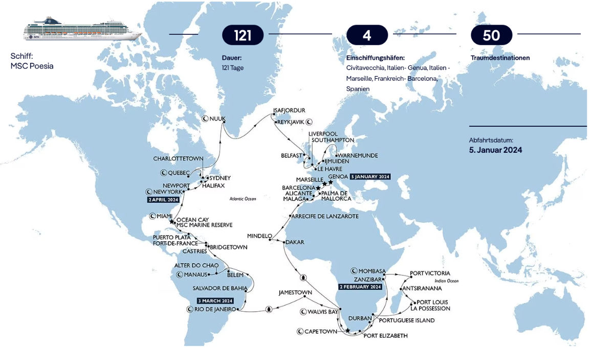 MSC World Cruise 2024 - Geänderte Route sorgt für Frust bei gebuchten ...