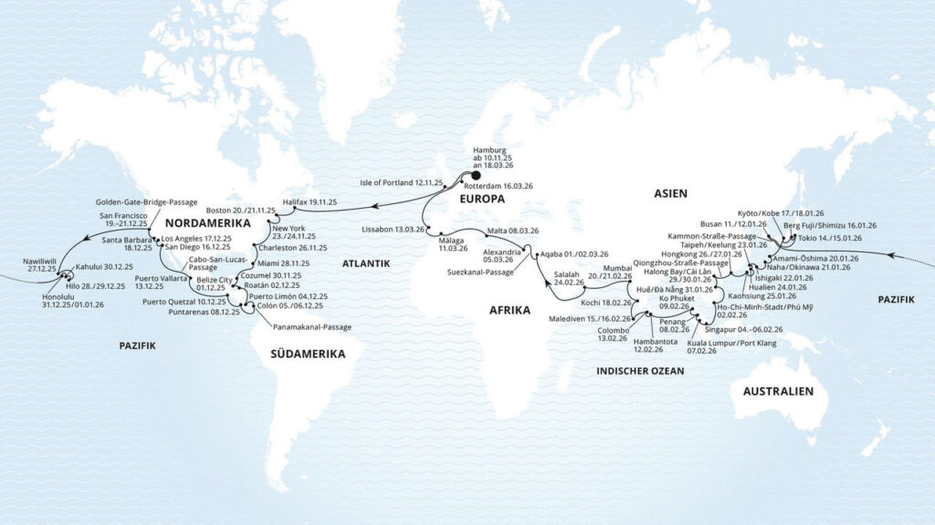 AIDA Weltreise 2025-2026 Routing