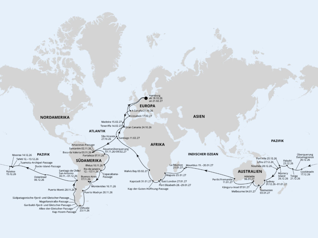 aida weltreise 2026 route