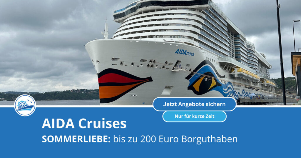 AIDA mit bis zu 200 Euro Bordguthaben gratis (bei Buchung bis 17.03.2025) 1 AIDA verschenkt bis zu 200 Euro Bordguthaben!