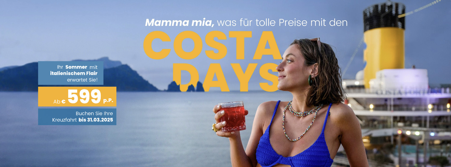 Costa Days Aktion: Reise mit Costa schon ab 599 Euro - auch ab Hamburg