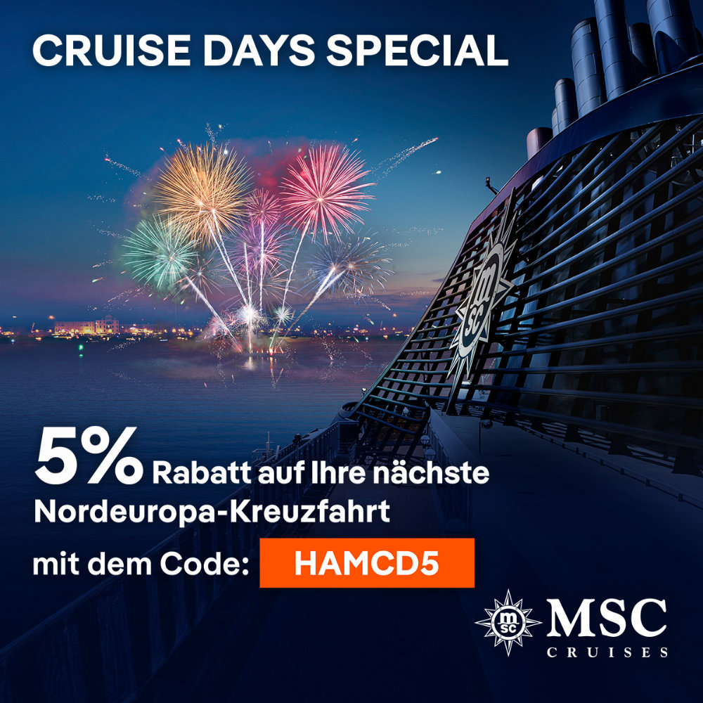 MSC Aktion zu den Cruise Days 2025 - 5 Prozent Rabatt auf sehr viele Abfahrten - Bildquelle: MSC Cruises