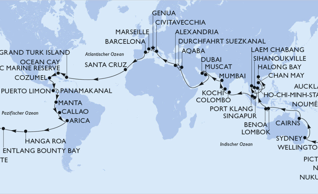 MSC World Cruise 2028: 116 Tage Weltreise mit der MSC Magnifica
