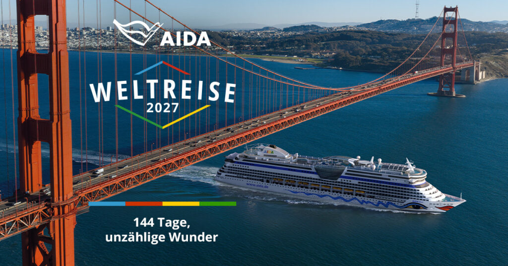 AIDA Weltreise 2027/2028 ist buchbar: 144 Tage mit AIDAdiva 1 AIDA Weltreise 2027